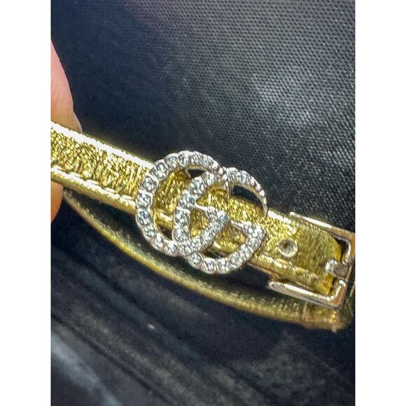 Gucci Crystal Double G buckle Heeled Metallic Sandal - Picture 6 of 13